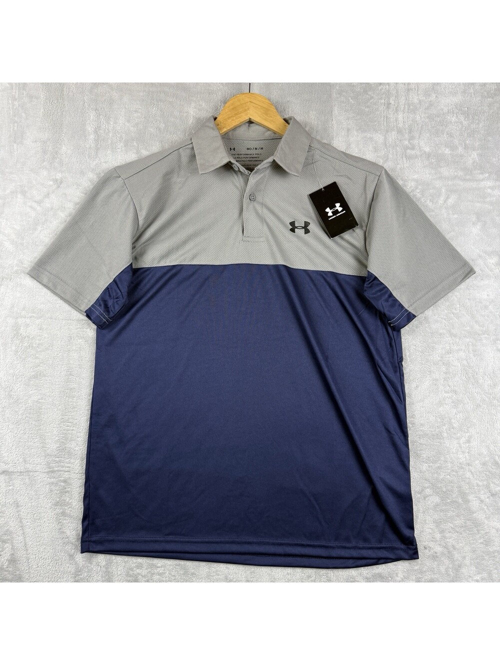 Under Armour Men M Performance Polo Shirt Gray Navy Colorblock Golf Loose NWT